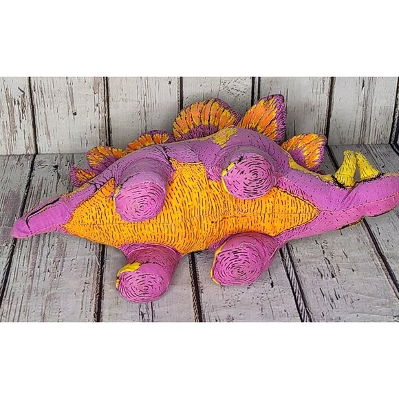 11" Vintage GAF 1991 Stegosaurus Plush Stuffed Dinosaur Realistic Purple Orange - Picture 4 of 5